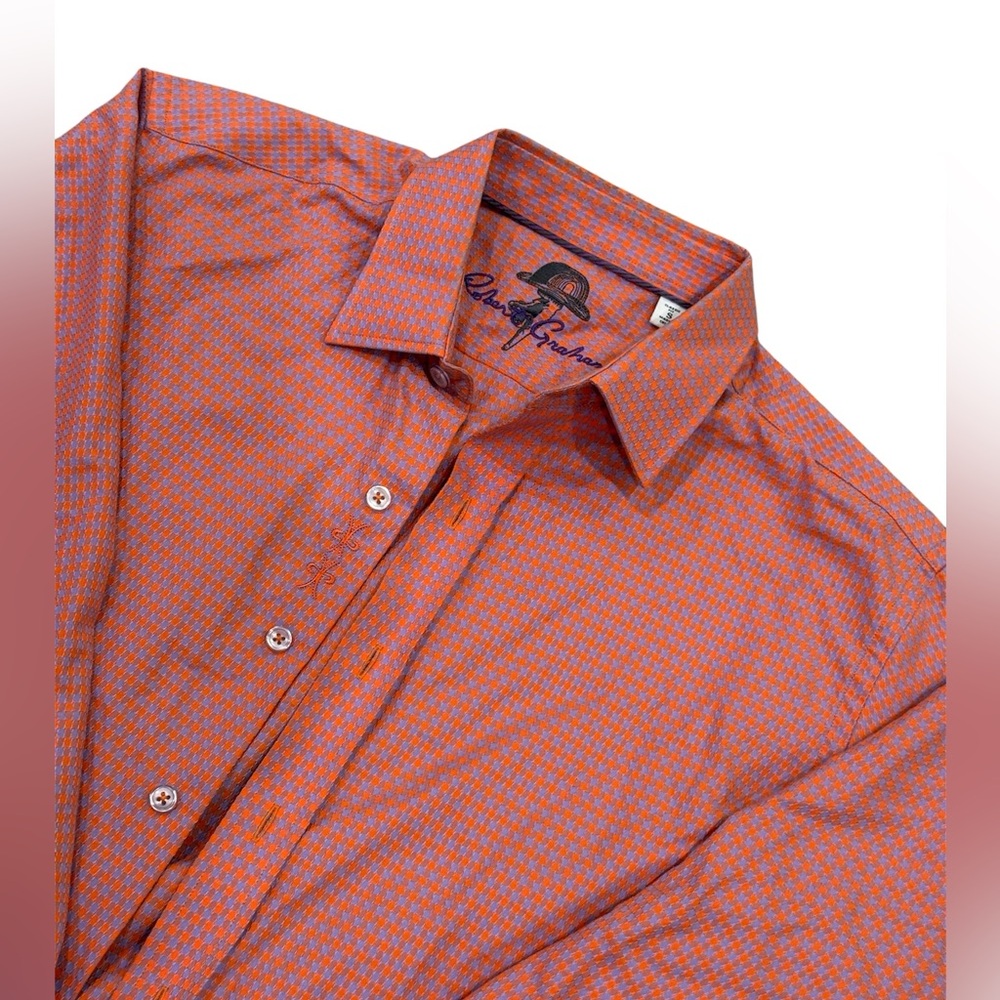 Robert Graham orange/purple gingham plaid size small button down long sleeve